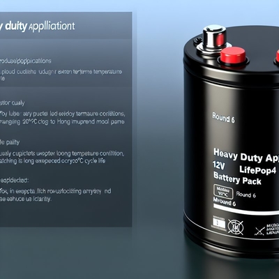 Heavy Duty Applications 12V LiFePO4 Battery Pack -20°C To 60°C Expected Cycle Life Round 6