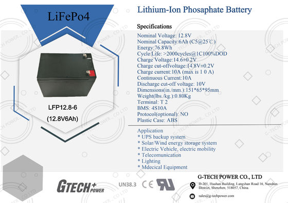 12.8V 6Ah 76.8Wh safety lithium-Ion battery for UPS system lead acid battery replacement